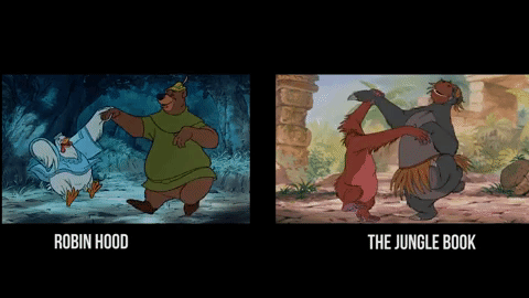 12 раз когда Disney использовал одни и те же иллюстрации Робин Гуд (Robin Hood) 1973 и Книга джунглей (The Jungle Book) 1967